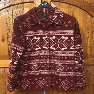 Burgundy Patterned Button-Up Fleece shirt